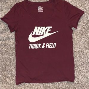maroon Nike track and field tee-shirt
